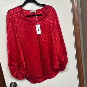 Vanilla Bay Red Leopard Print Silk Top
